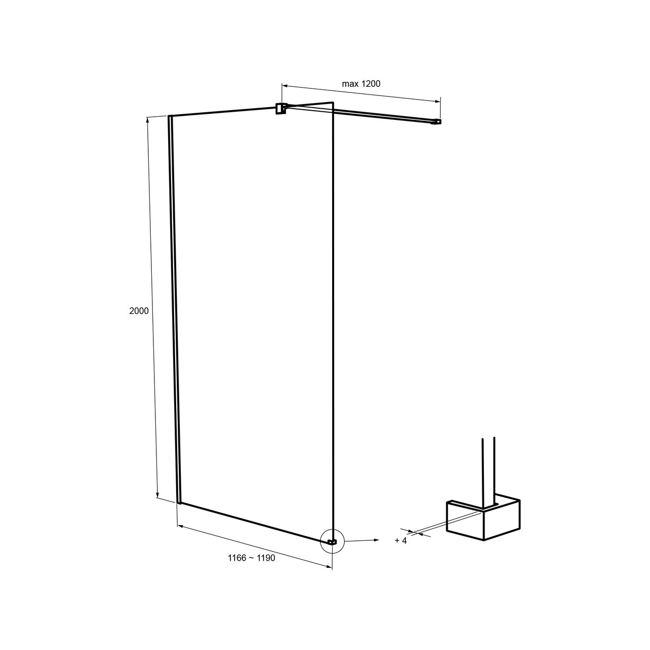 Balmani Modular douche à l'italienne 120 x 200 cm verre fumé profil inox brossé