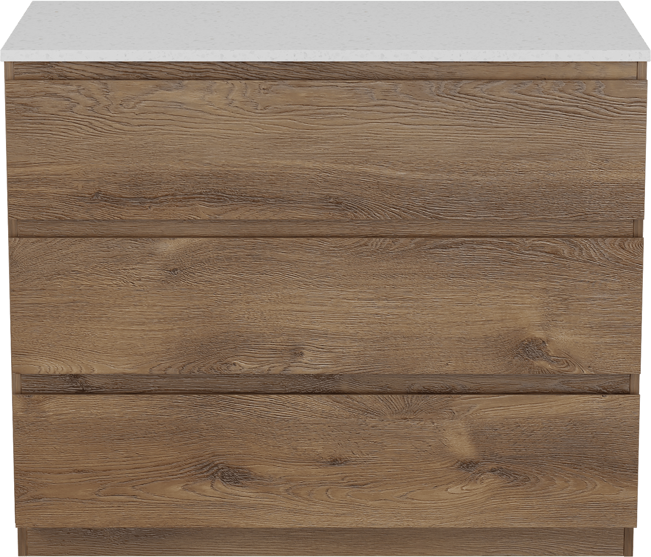 Linie Lado freistehendes Möbelstück Set: 100 x 46 cm, Braune Eiche, mit Lado Einzel- oder Doppel Waschtischplatte, Melamin in Terrazzo Weiß