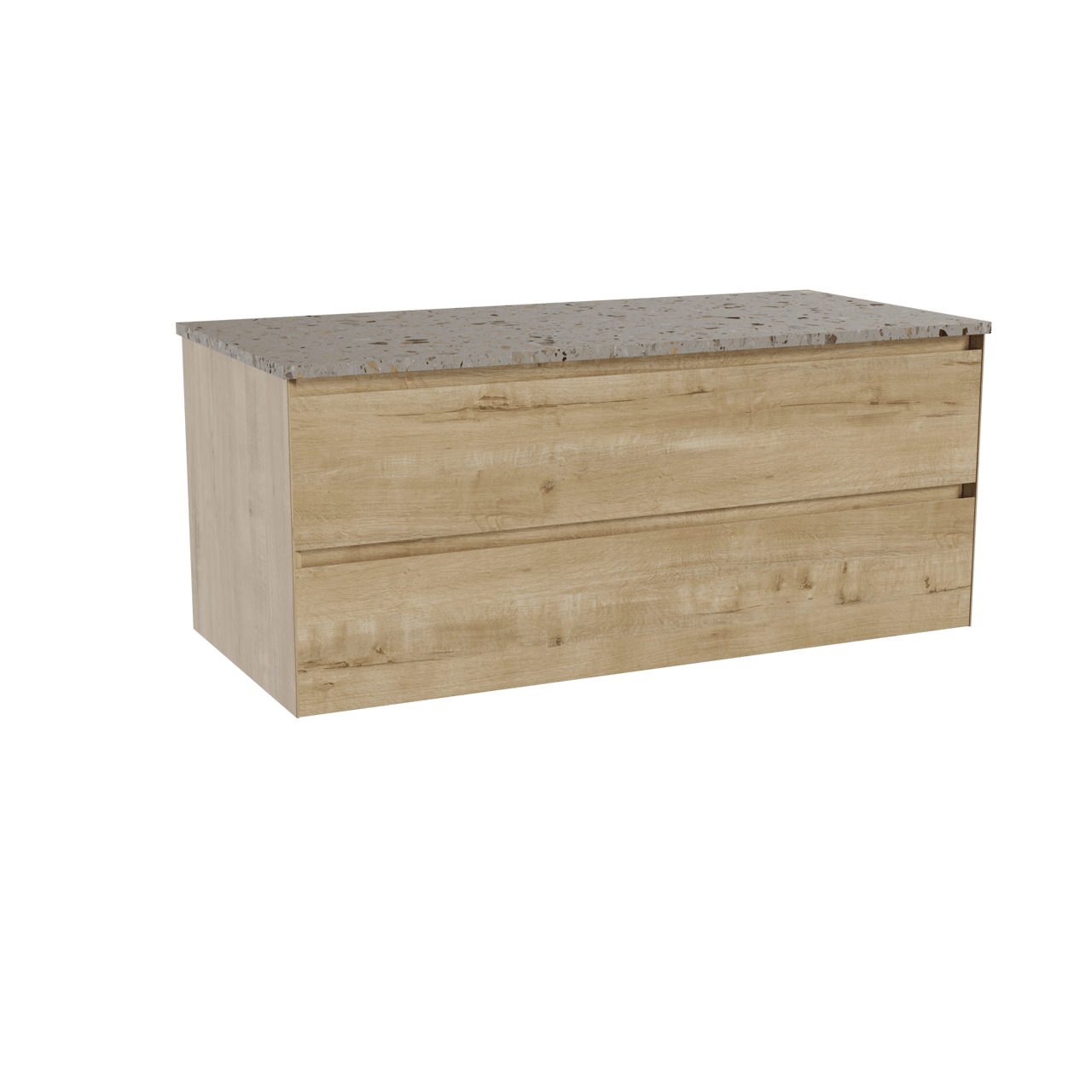 Balmani Mitra meuble salle de bains suspendu 120 x 55 cm chêne brut avec Stretto tablette simple ou double en terrazzo greige terrazzo