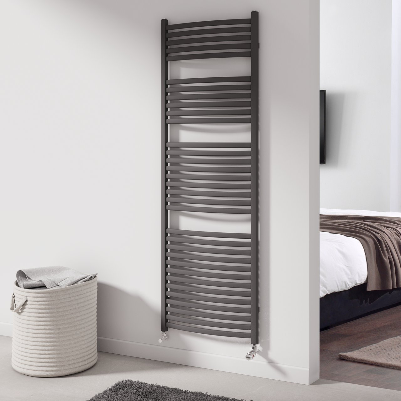 Vipera Kanza Rx enkele handdoekradiator 60 x 180 cm elektrische verwarming antraciet grijs zijaansluiting 926W, weerstand inbegrepen