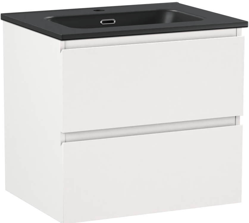 Linie Lado zwevend badmeubel 60 x 46 cm mat wit met Baro enkele wastafel in porselein mat zwart