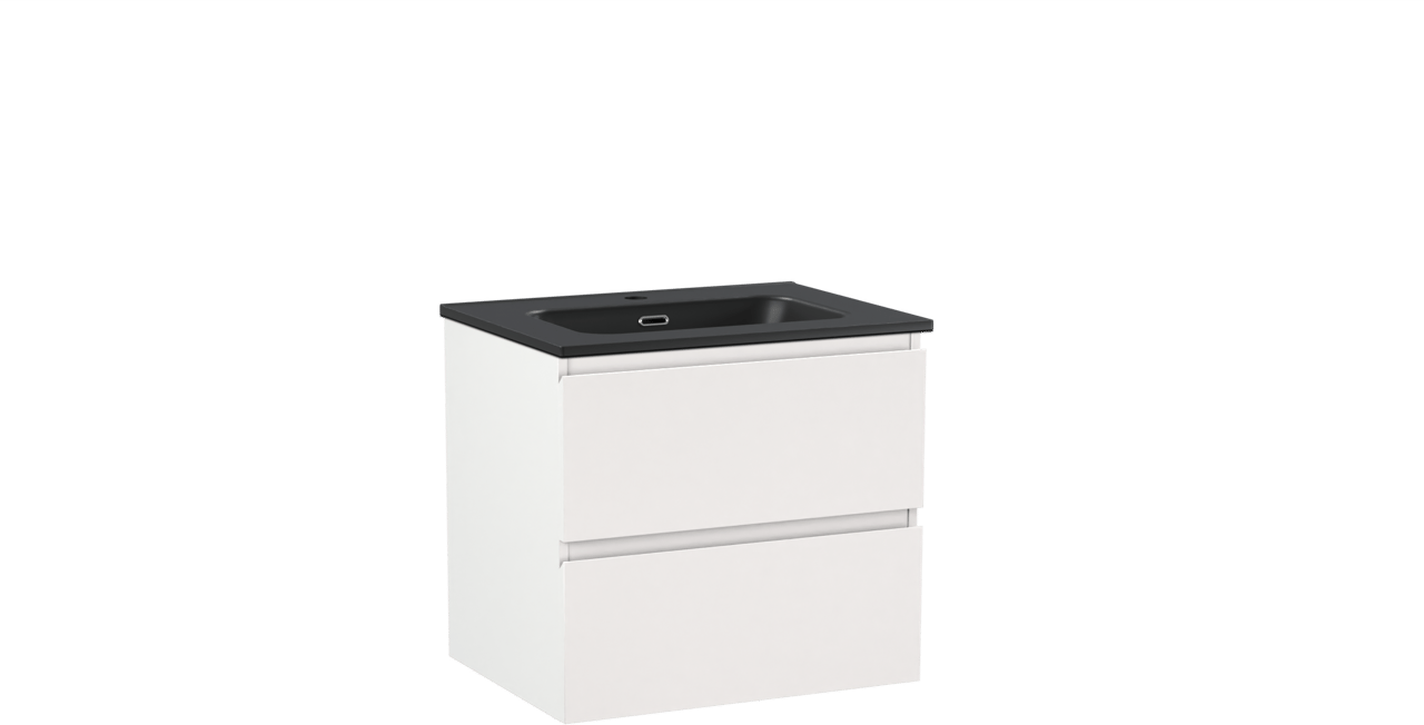 Linie Lado meuble salle de bains suspendu 60 x 46 cm blanc mat avec Baro plan simple en porcelaine noir mat