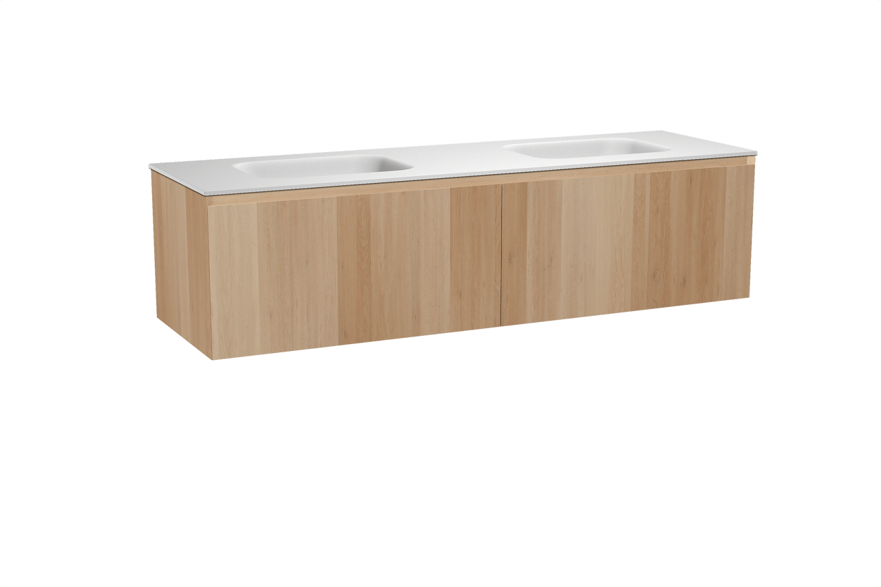 Balmani Idra meuble salle de bains suspendu 180 x 55 cm chêne naturel avec Tablo Arcato double vasque en solid surface blanc mat
