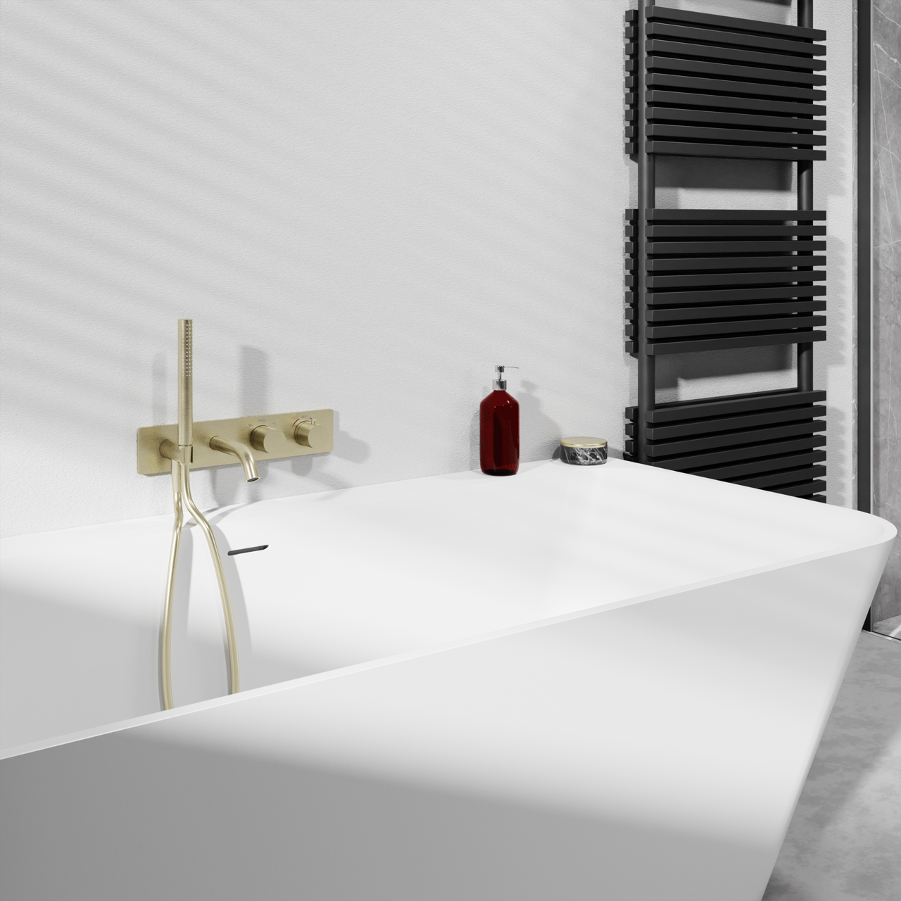 Blaufoss Round Unterputz-Thermostat-Badewannenarmatur: Brushed Champagne Gold, inkl. Einbauelement