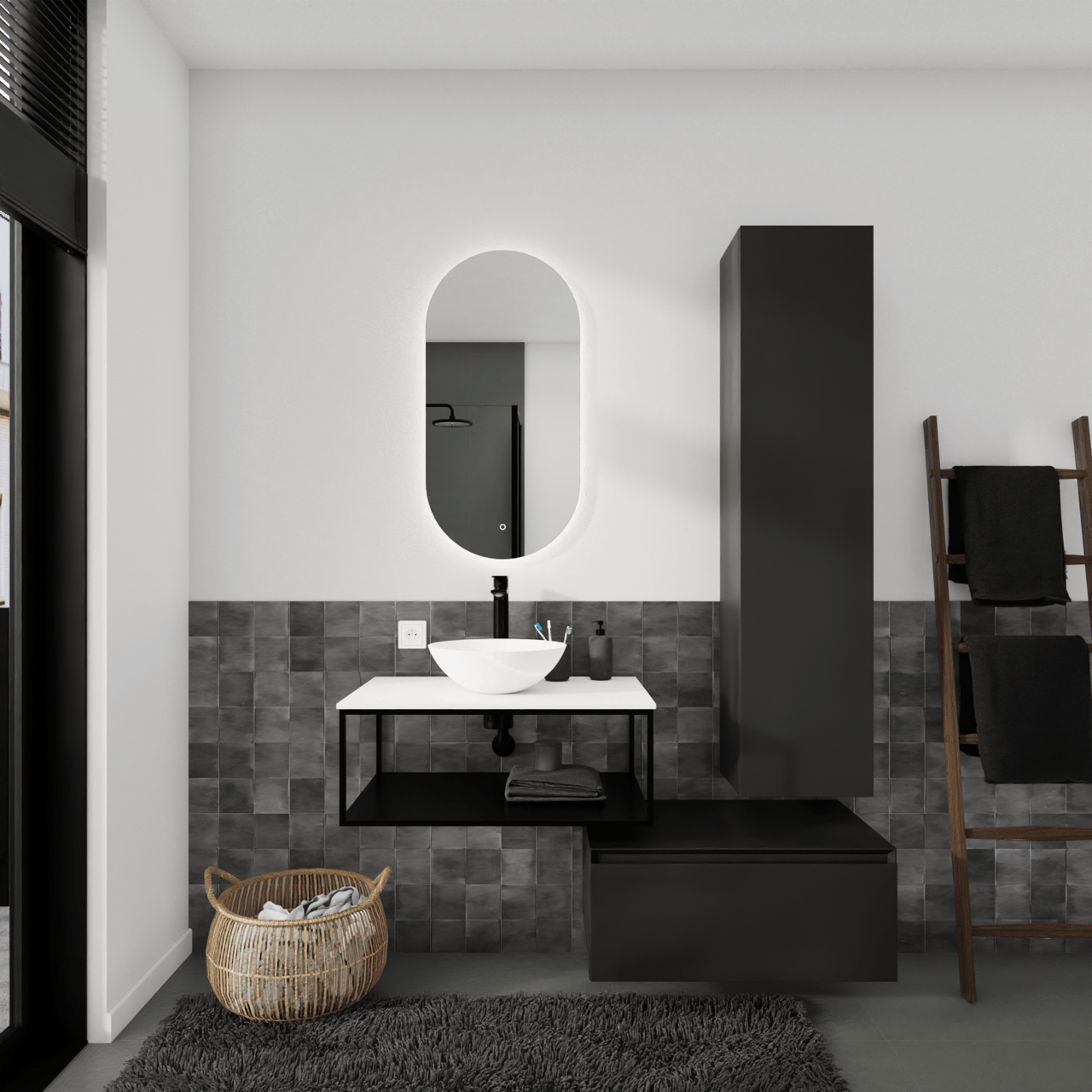 Storke Edge Modulo meuble sous-lavabo suspendu 75 x 48 cm noir mat 1 tiroir