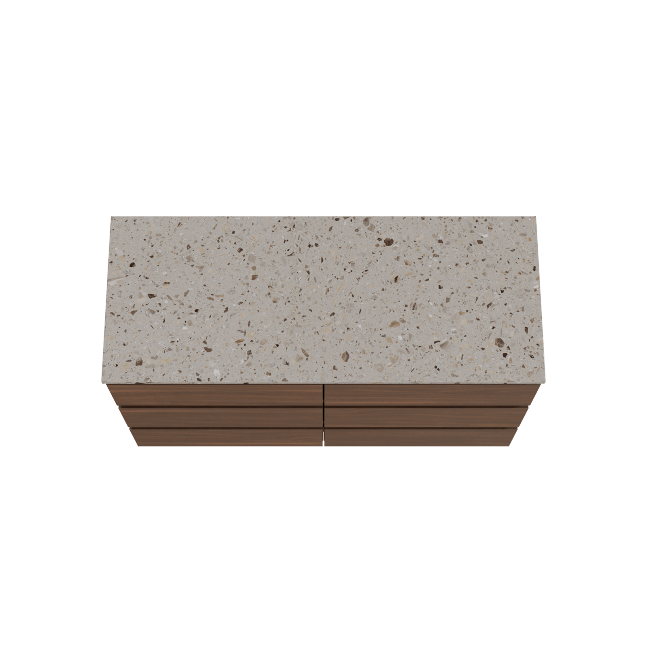 Balmani Lucida freistehendes Möbelstück Set: 135 x 55 cm, Amerikanischer Nussbaum, mit Stretto Einzel- oder Doppel Waschtischplatte, Terrazzo in Greige