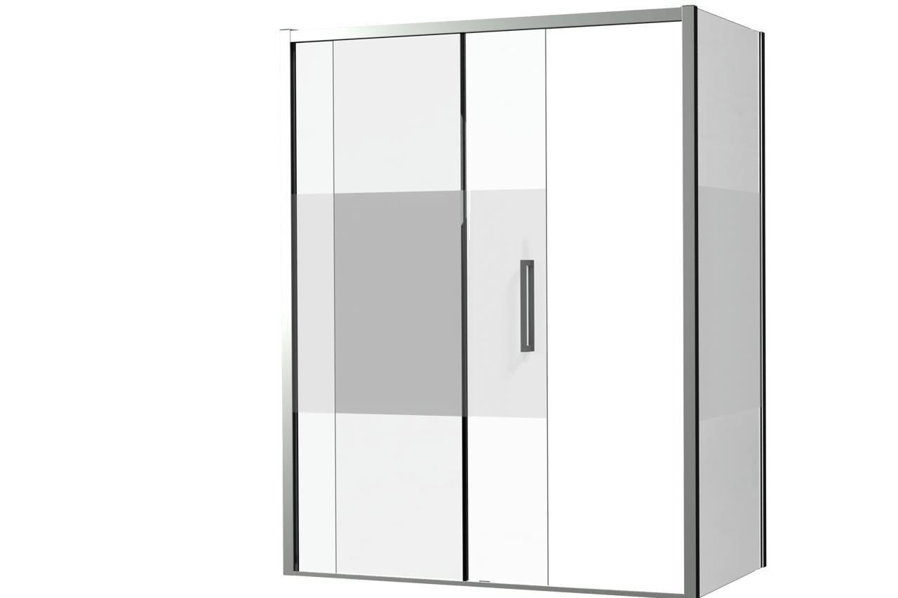 Luca Varess Senses Eckdusche: Schiebetür (links), fixierte Seitenwand, 160 x 90 cm, Klarglas mit mattiertem Streifen, Chrom Profil, glänzend