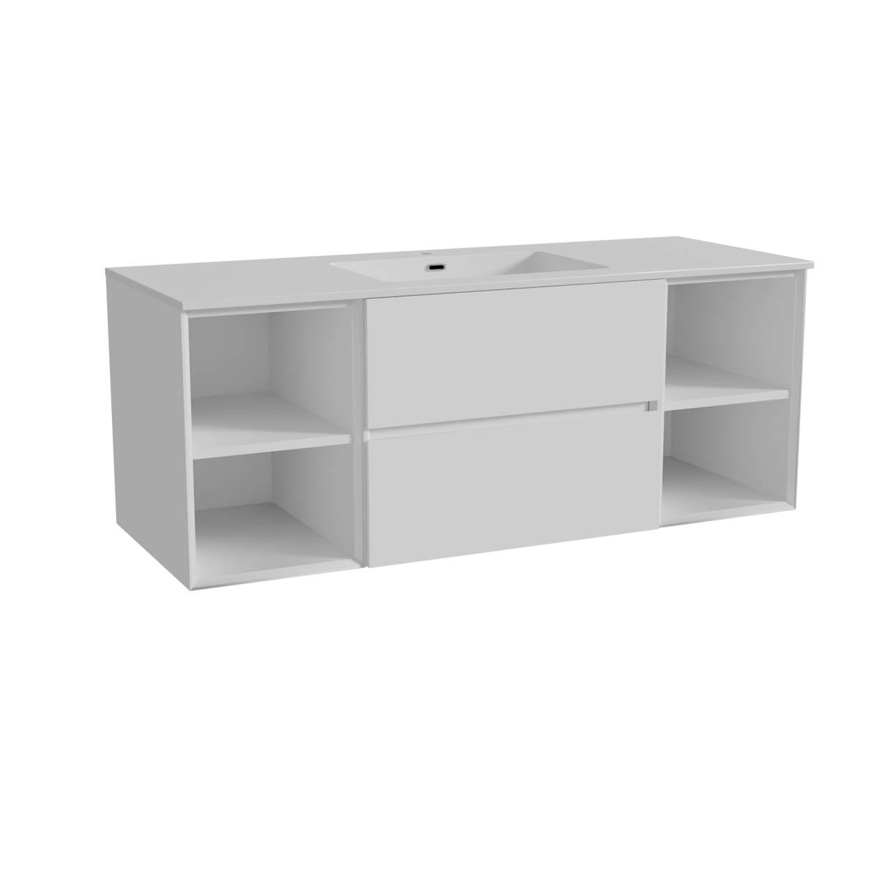 Storke Edge zwevend badmeubel 135 x 52 cm mat wit met Diva enkele wastafel in composietmarmer hoogglans wit