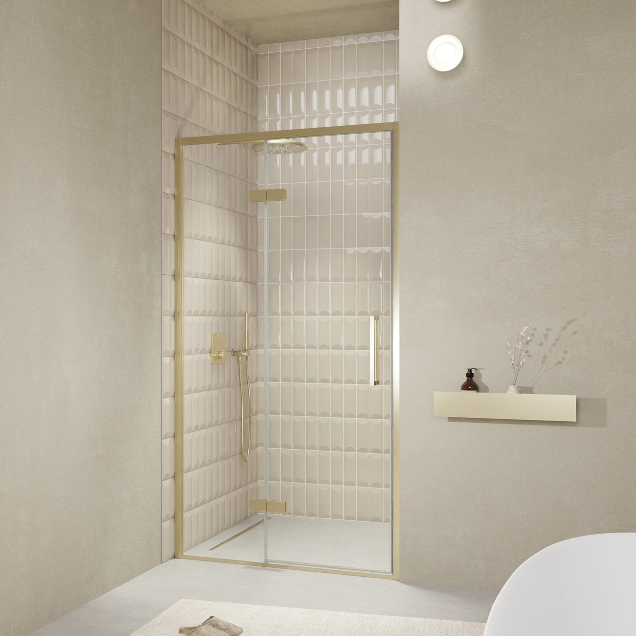 Balmani Senses Design douche draaideur links 120 cm x 210 cm Helder glas, Brushed Champagne Gold profielen