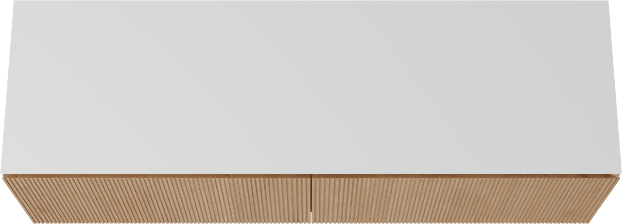 Balmani Eclips meuble salle de bains suspendu 180 x 55 cm Chêne naturelle avec Eclips tablette simple ou double en Solid Surface blanc mat, Nervure droite symétrique verticale