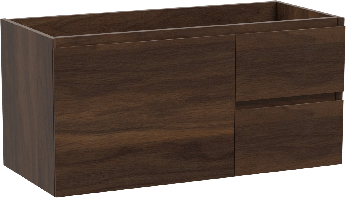 Storke Edge zwevende wastafelonderkast 100 x 46 cm asymmetrisch links notenhout 4 lades