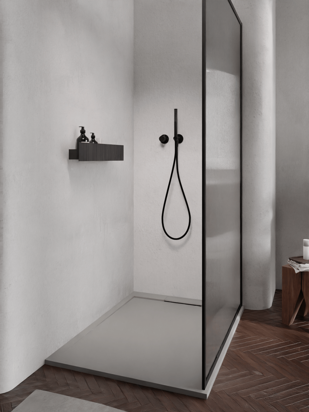 Balmani Andes Duschwanne: 90 x 90 cm, Solid Surface, Steingrau matt