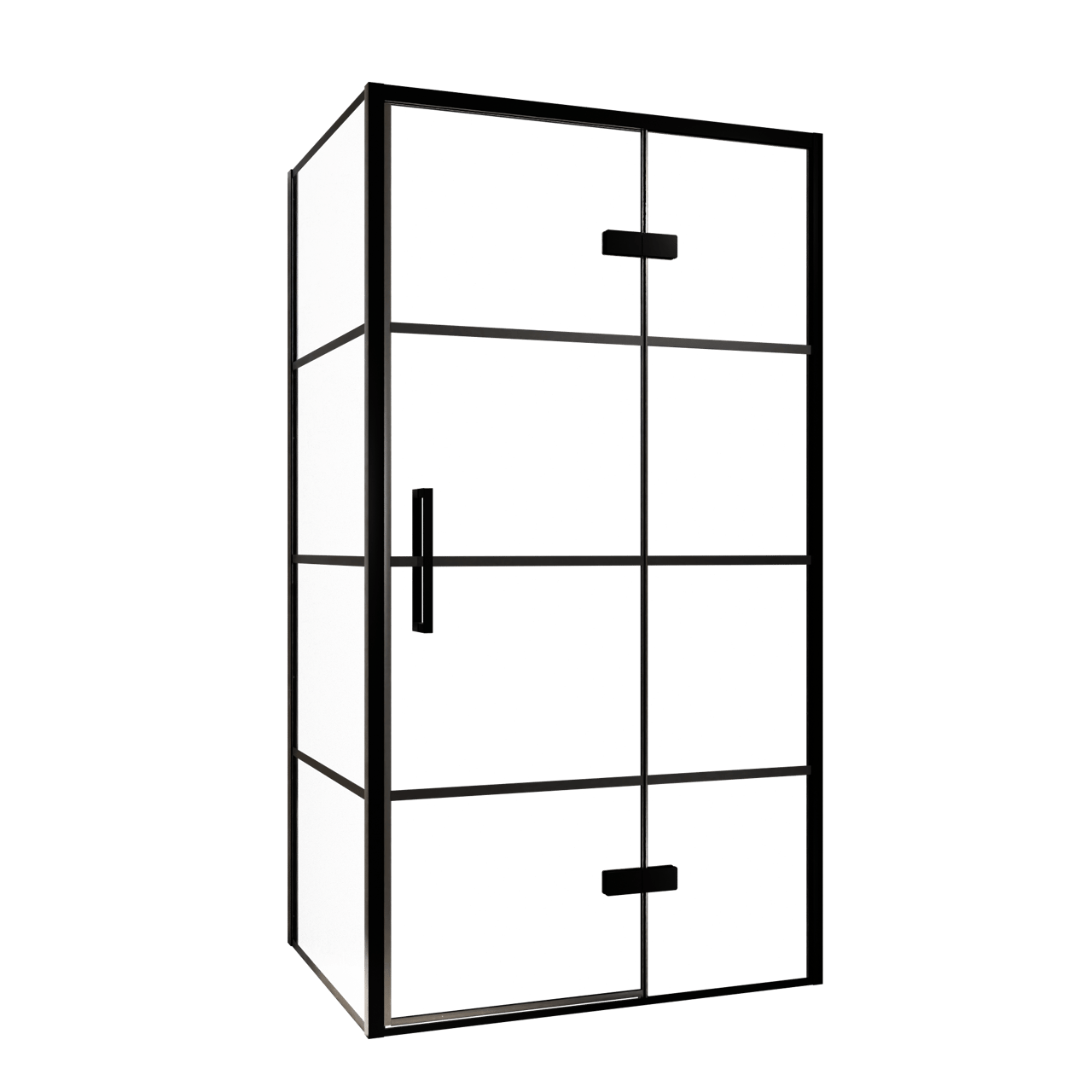 Balmani Senses Design Eckdusche: Drehtür (Rechts) mit fixierte Seitenwand, 100 x 80 cm, Lined, Profil Schwarz, inklusive Coating