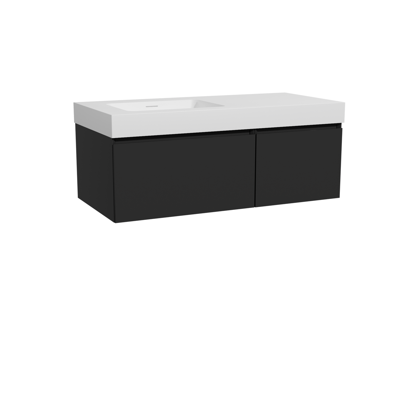 Storke Edge hängendes Möbelstück Set: 110 x 52 cm, Schwarz matt, mit Mata High Waschtisch links, Solid Surface Weiß matt