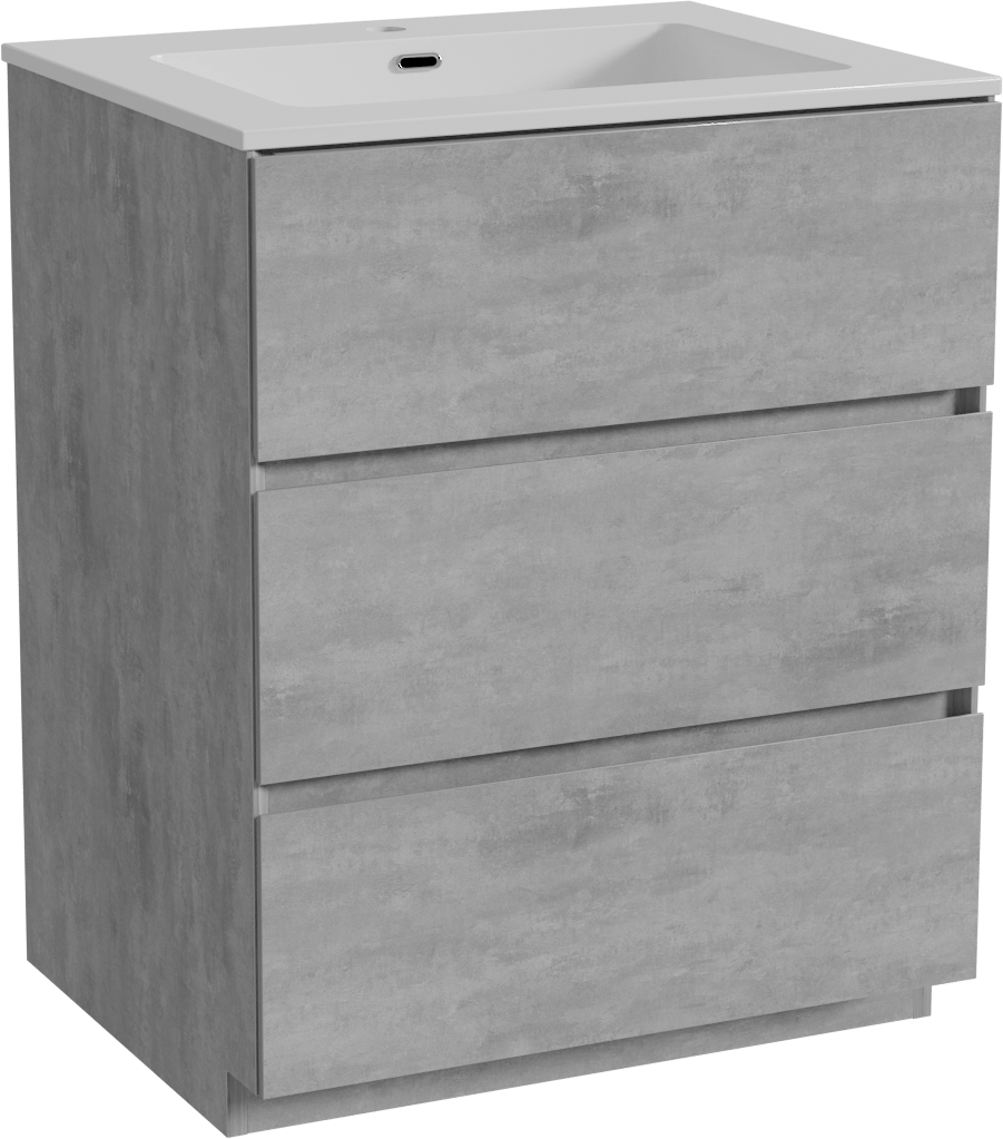 Storke Edge staand badmeubel 65 x 52 cm beton donkergrijs met Diva enkele wastafel in composietmarmer hoogglans wit