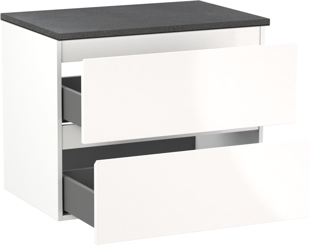 Linie Lado hängendes Möbelstück Set: 70 x 46 cm, Weiß glänzend, mit Lado Einzel Waschtischplatte, Melamin Schiefergrau