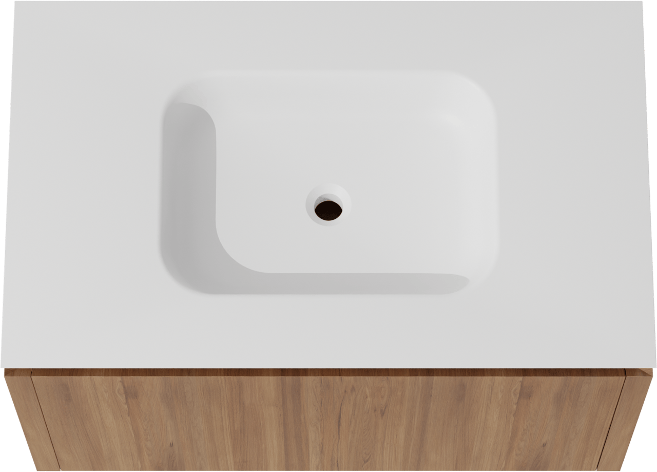 Balmani Eclips meuble salle de bains suspendu 90 x 55 cm Teck avec Eclips plan simple en Solid Surface blanc mat