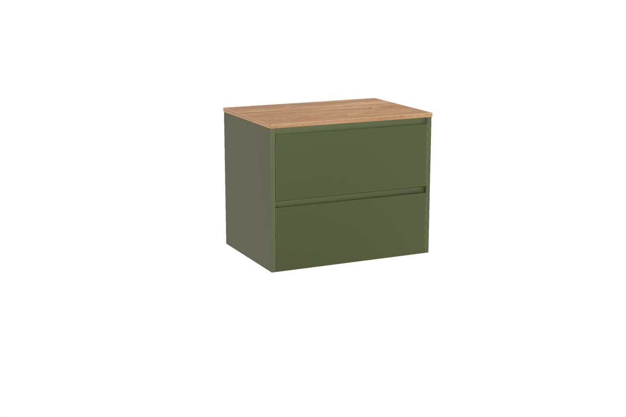 Storke Seda meuble salle de bains suspendu 75 x 52 cm vert olive avec Panton tablette simple en mélaminé chêne brut