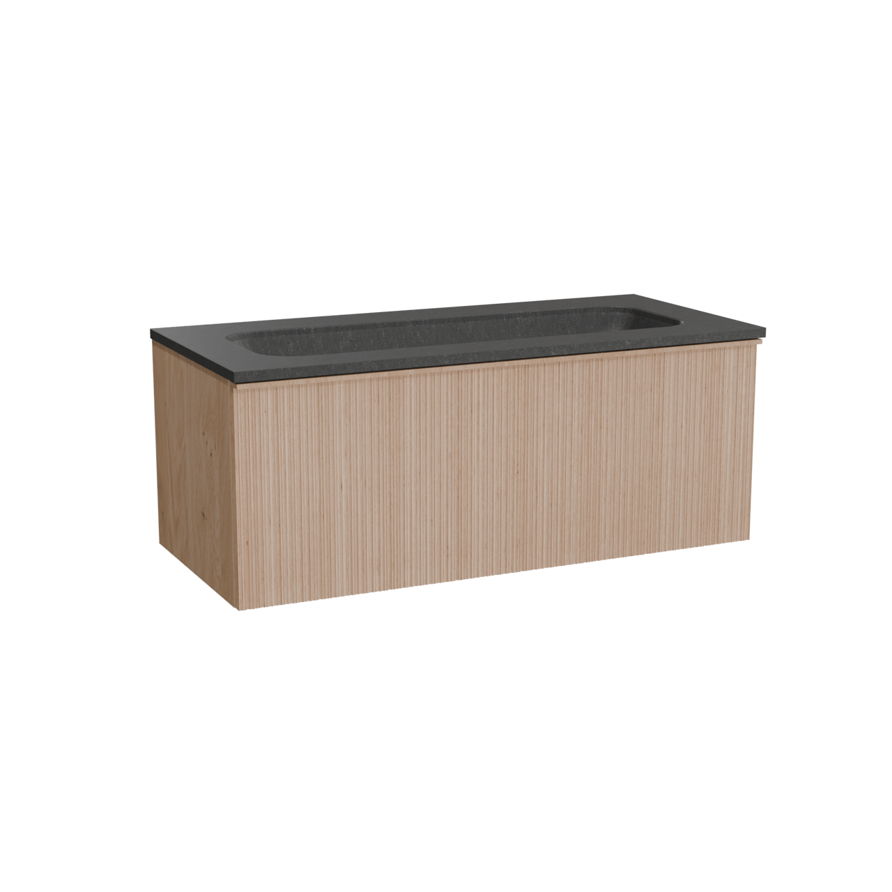 Balmani Forma meuble salle de bains suspendu 120 x 55 cm chêne naturel avec Tablo Arcato lavabo simple pour 2 trous de robinet en granit noir, Nervure circulaire asymétrique verticale