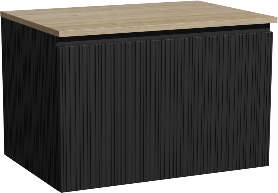 Storke Ribs meuble salle de bains suspendu 75 x 52 cm chêne noir avec Panton tablette simple en mélaminé chêne brut, Nervure droite asymétrique verticale