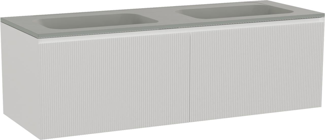 Balmani Fila meuble salle de bains suspendu 150 x 55 cm blanc mat avec Tablo Strada double vasque en marbre composite soie grise, Nervure droite symétrique verticale