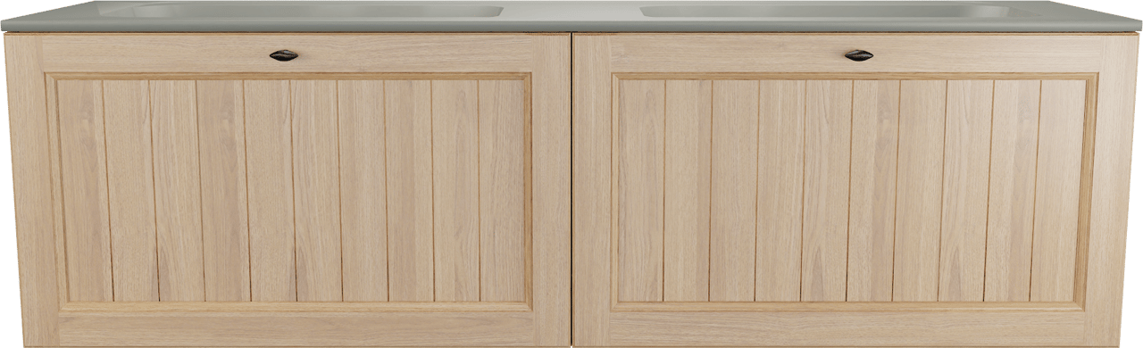 Balmani Lemon zwevend badkamermeubel 180 x 55 cm, fineer natuur eik met Tablo Strada dubbele wastafel in zijdegrijs