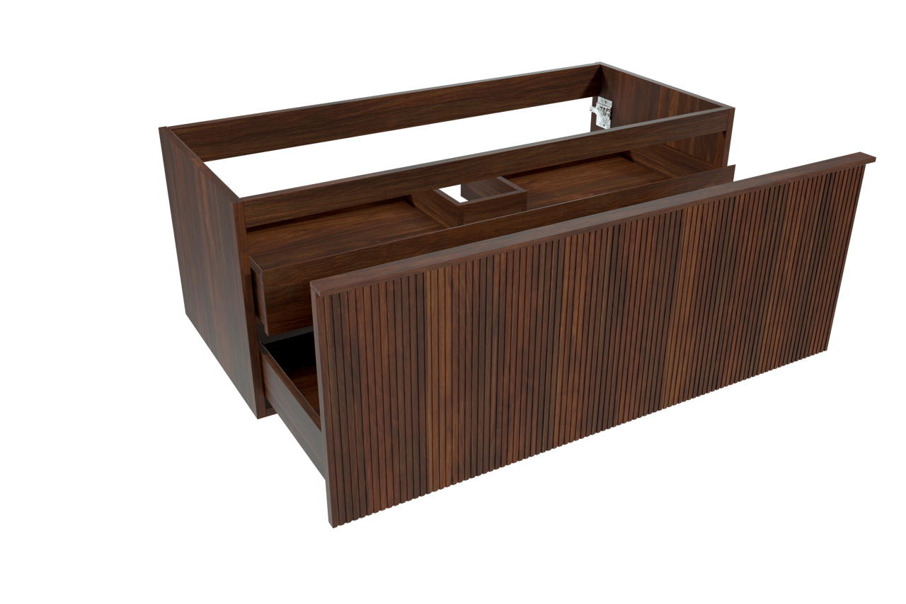 Balmani Forma hängender Waschbeckenunterschrank: 120 x 55 cm, amerikanischer Nussbaum, 2 Schubladen