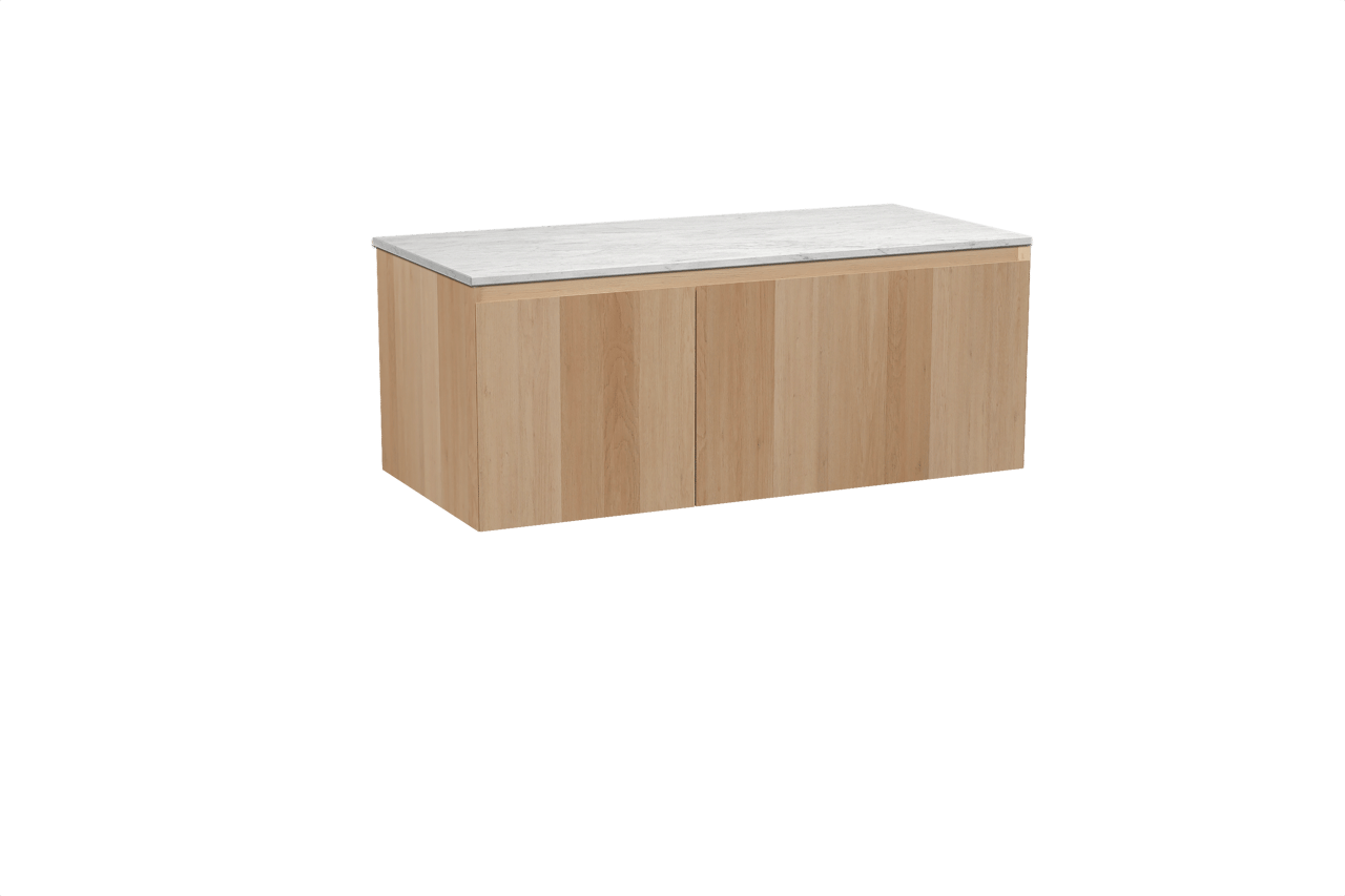 Balmani Idra zwevend badmeubel 120 x 55 cm naturel eiken met Stretto enkel of dubbel wastafelblad in marmer carrara