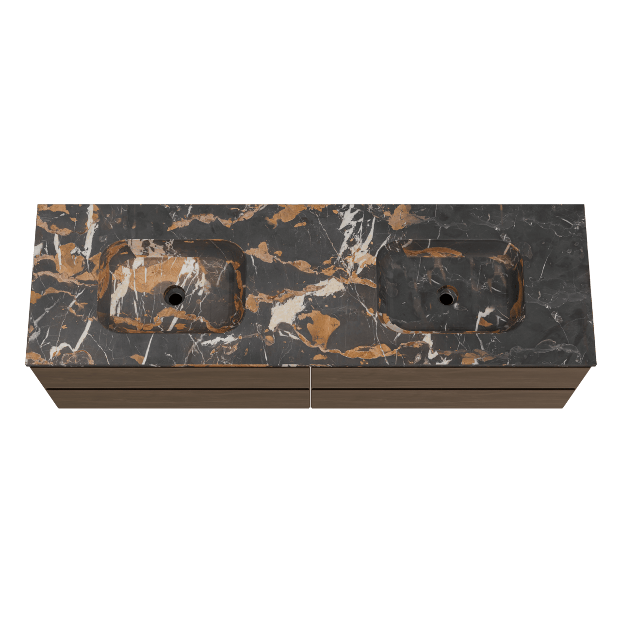 Balmani Mitra zwevend badkamermeubel 180 x 55 cm amerikaanse notelaar met Tablo Arcato dubbele wastafel in marmer portoro gold