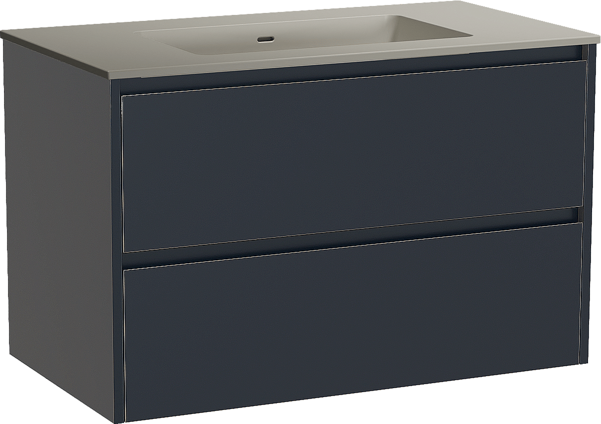 Storke Seda zwevend badkamermeubel 95 x 52 cm nachtblauw met Diva enkele wastafel in top solid zijdegrijs