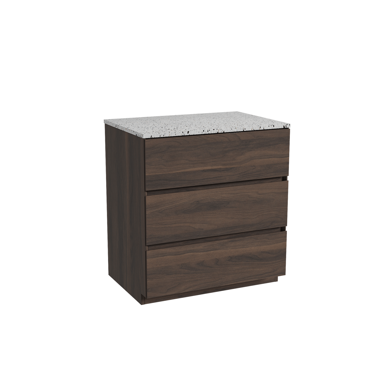 Storke Edge freistehendes Möbelstück Set: 75 x 52 cm, Nussbaum, mit Tavola Einzel Waschtischplatte, Terrazzo in Weiß/Schwarz matt