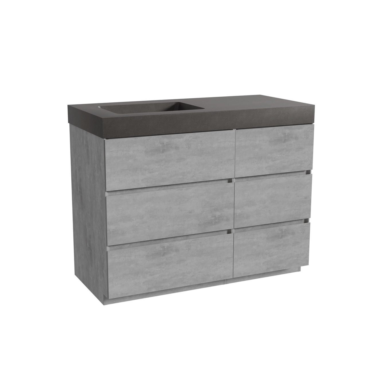 Storke Edge freistehendes Möbelstück Set: 110 x 52 cm, Beton dunkelgrau, mit Scuro High Waschtisch links, Quarz Schwarz matt