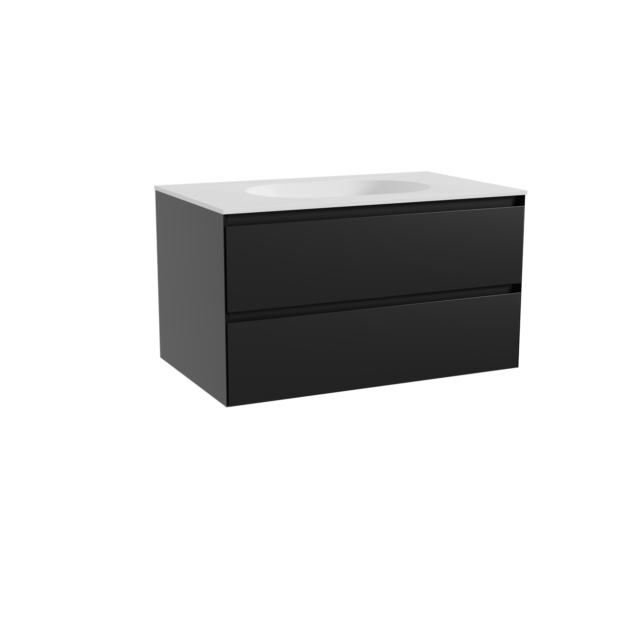 Balmani Mitra meuble salle de bains suspendu 90 x 55 cm noir mat avec Tablo Oval plan simple en solid surface blanc mat