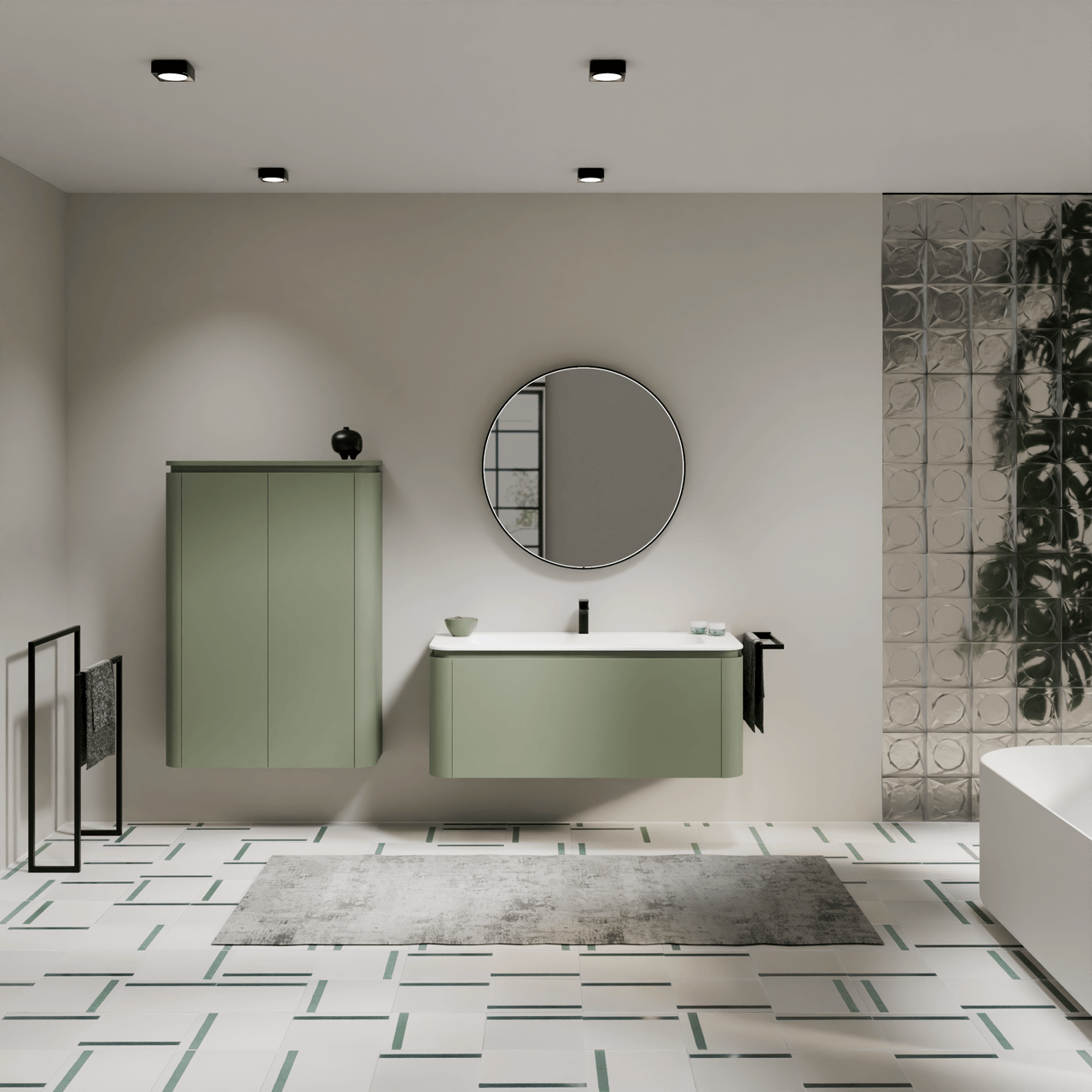 Balmani Moon zwevend badkamerkast saliegroen 90 x 32 x 130 cm