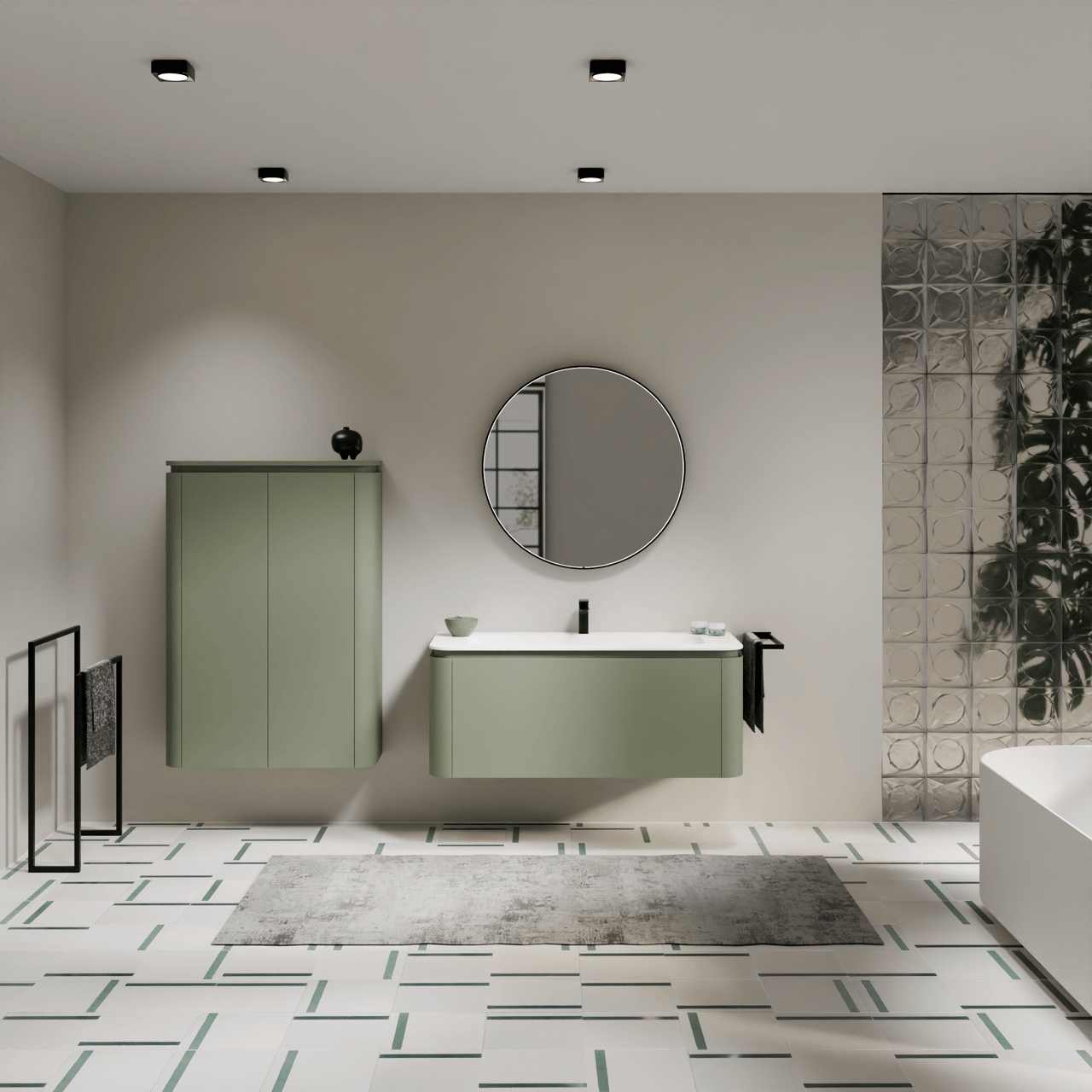 Balmani Moon hängender Säulenschrank salbei grün 90 x 32 x 130 cm