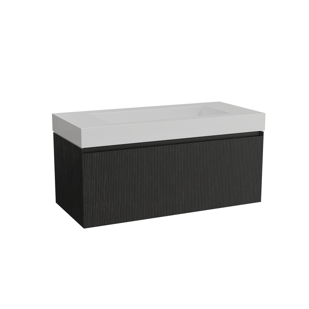 Balmani Fila meuble salle de bains suspendu 120 x 55 cm chêne noir avec Modus lavabo simple pour 2 trous de robinet en solid surface blanc mat, Nervure droite symétrique verticale