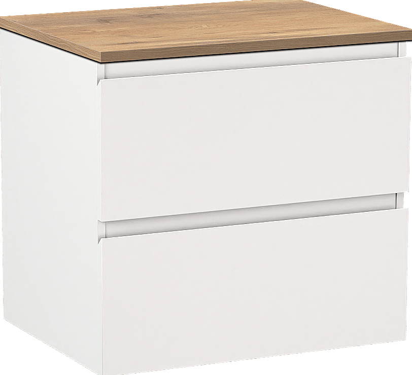 Linie Lado zwevend badmeubel 60 x 46 cm mat wit met Lado enkel wastafelblad in melamine naturel eiken