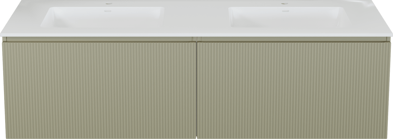 Storke Ribs meuble salle de bains suspendu 170 x 52 cm soie grise avec Bilia double vasque en marbre composite blanc brillant, Nervure droite symétrique verticale