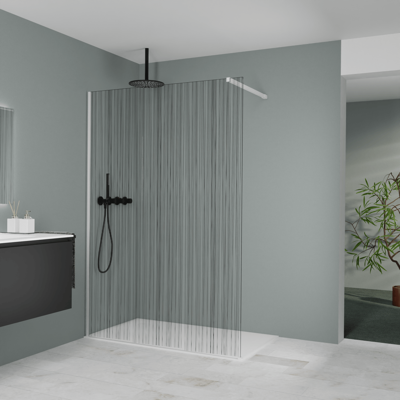 Balmani Modular douche à l'italienne: 140 x 200 cm, Mikado, Profil Blanc mat