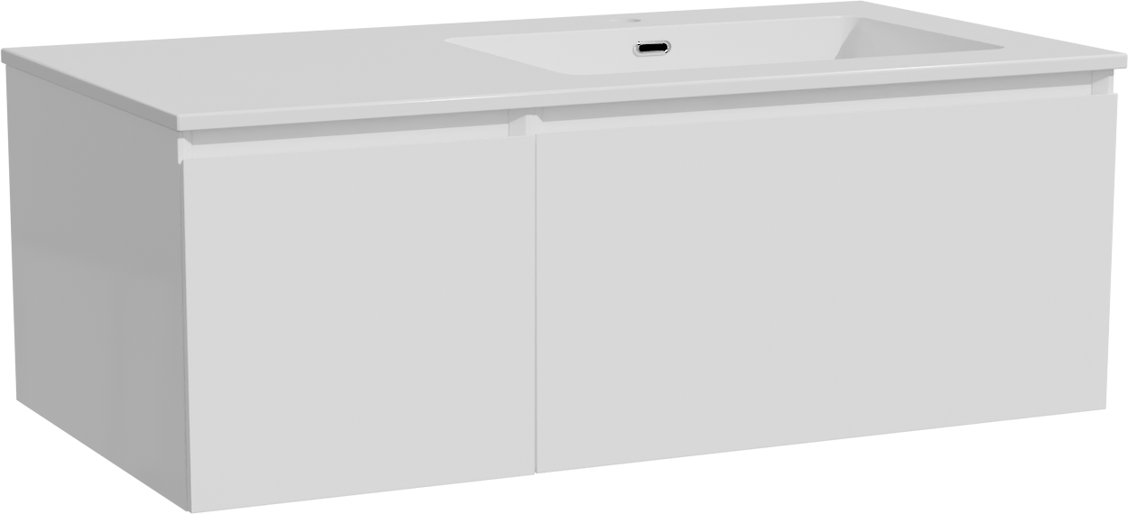 Storke Edge meuble salle de bains suspendu 100 x 52 cm blanc brillant avec Diva plan vasque asymétrique à droite en marbre composite blanc brillant