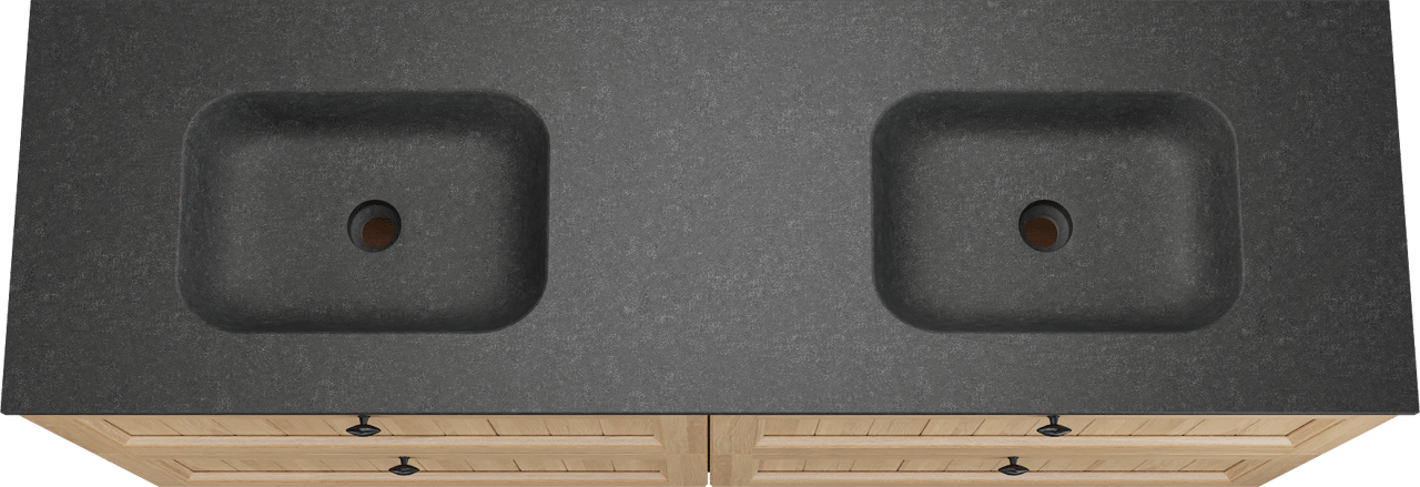 Balmani Lemon staand badkamermeubel 180 x 55 cm, fineer natuur eik met Tablo Arcato dubbele wastafel in graniet zwart