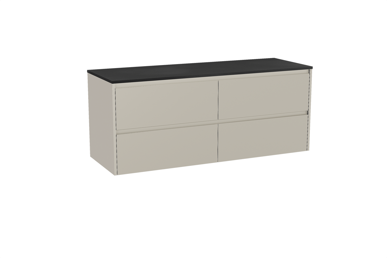 Storke Seda hängendes Möbelstück Set: 150 x 52 cm, Seidengrau, mit Panton Einzel- oder Doppel Waschtischplatte, Pulverbeschichtetes MDF Schwarz matt