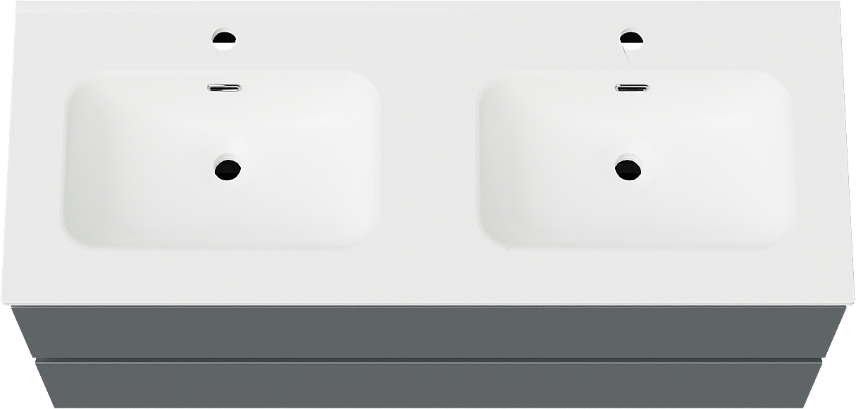 Linie Lado zwevend badmeubel 120 x 46 cm blauw antraciet met Baro dubbele wastafel in porselein mat wit