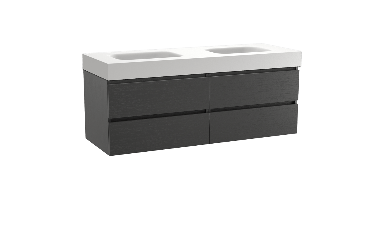 Balmani Lucida meuble salle de bains suspendu 150 x 55 cm chêne noir avec Arcato double vasque en solid surface blanc mat