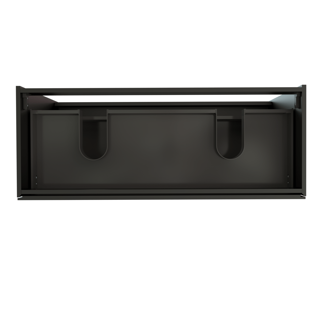 Storke Edge stehender Waschbeckenunterschrank: 120 x 46 cm, Schwarz matt, 3 Schubladen, 2 Siphonaussparungen