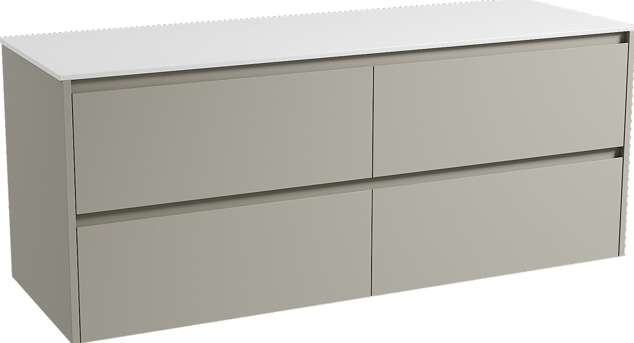 Storke Seda meuble salle de bains suspendu 150 x 52 cm soie grise avec Tavola tablette simple ou double en solid surface blanc mat