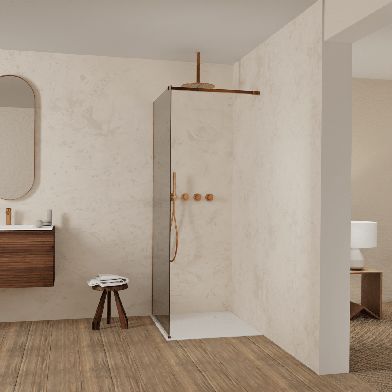 Balmani Modular douche à l'italienne: 90 x 200 cm, Miroir Reflex, Profil Brushed Rosegold