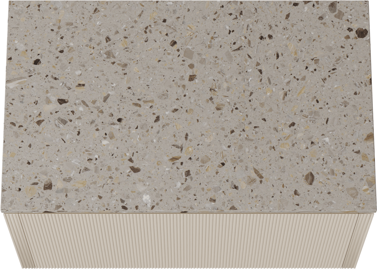 Balmani Eclips meuble salle de bains suspendu 90 x 55 cm Sandbeige avec Stretto tablette simple en Terrazzo greige, Nervure droite symétrique verticale