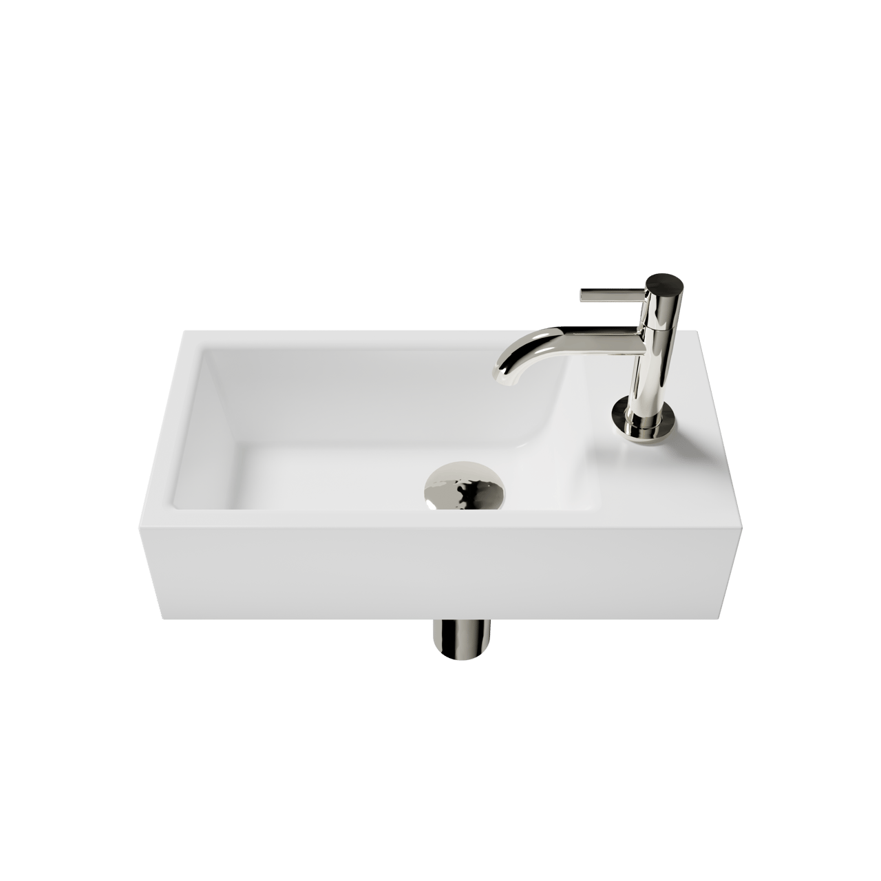 Luca Varess Cubic Handwaschbecken Set, Keramik weiß glänzend, 40,5 x 20 cm, Rechts, inklusive Chrom Wasserhahn und Zubehör