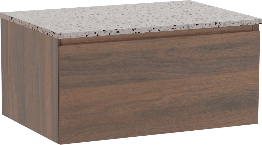 Storke Edge meuble salle de bains suspendu 75 x 52 cm noyer avec Tavola tablette simple en blanc/noir mat terrazzo